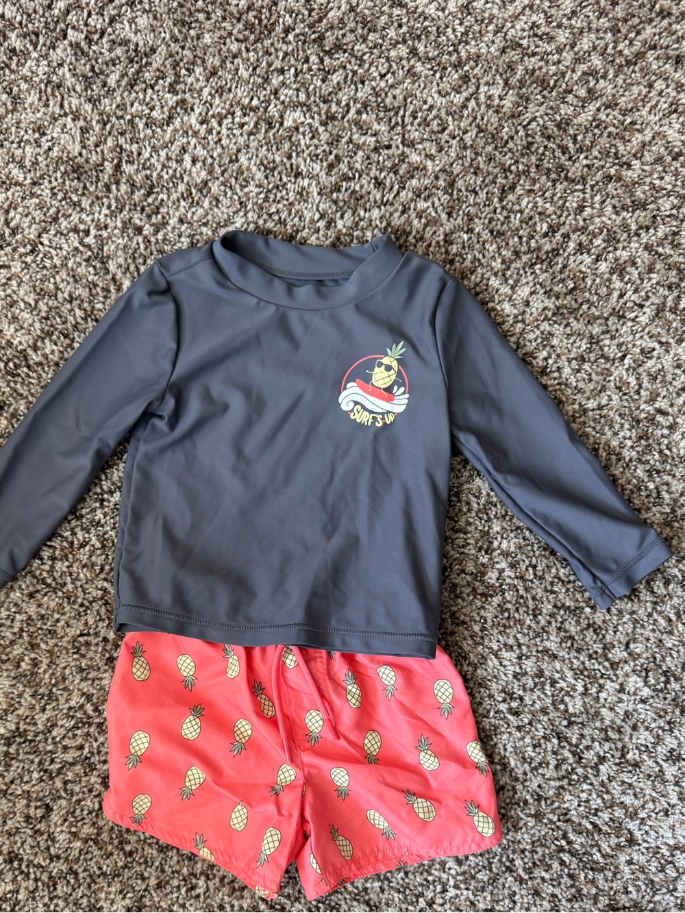 Carters Swim Boy's Pineapple Surf Rash Guard Set & Coral Pineapple Shorts
